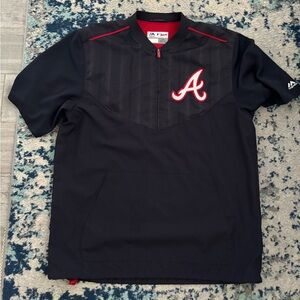 Majestic Atlanta Braves Warmup Jersey Cool Base Medium Navy Blue Nice!